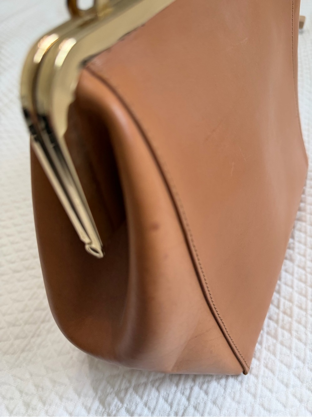 Clare V Le Big Box Cognac Frame-Top Satchel with Mustard Strap - Picture 5 of 14